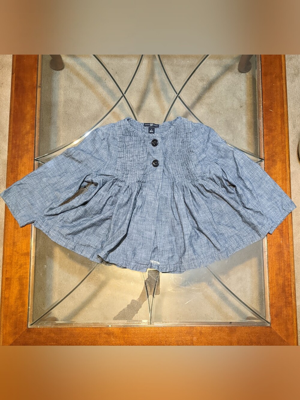 Gap Open Front Flowy Demin-Colored A-Line 3/4 Sleeve Top With Pockets Size S